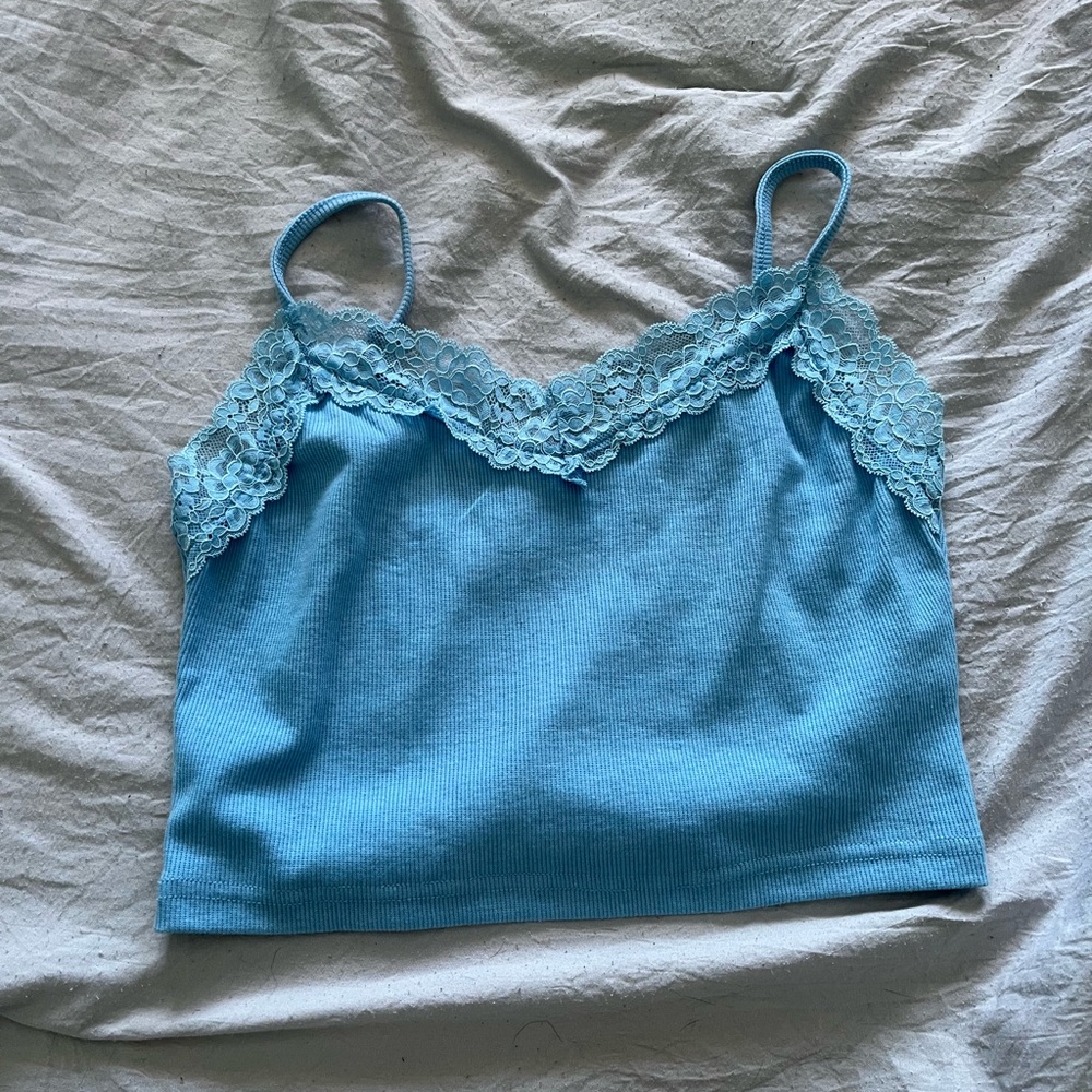 Laced blue crop tank top